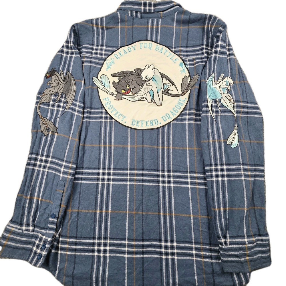 How To Train Your Dragon Shirt Small Toothless and Light Fury Flannel Dreamworks
